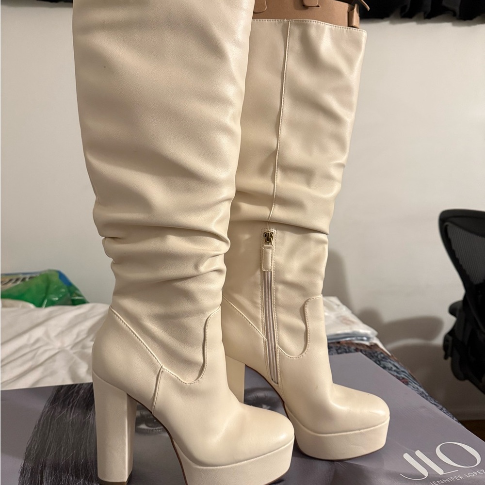 Jennifer Lopez Women's Cream Platform Boots